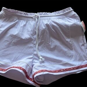 We The Free White Athletic Shorts with Red Floral Trim size large brand new